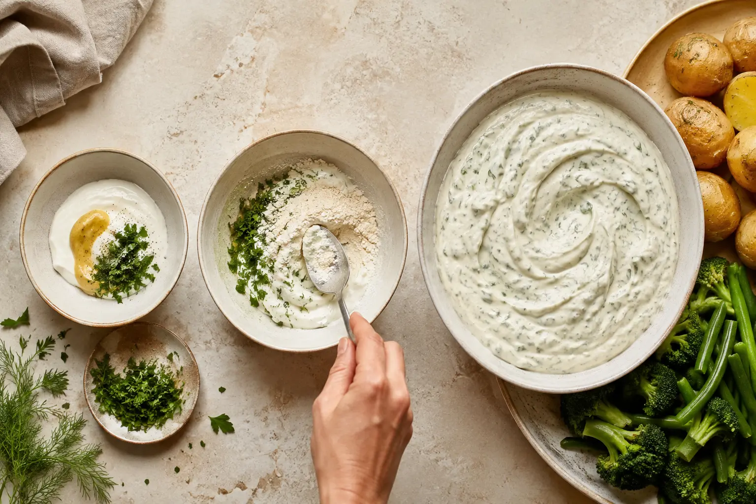 Aus wenig Joghurt, Senf und Kräutern entsteht mit Eden eine großzügige Proteinsauce