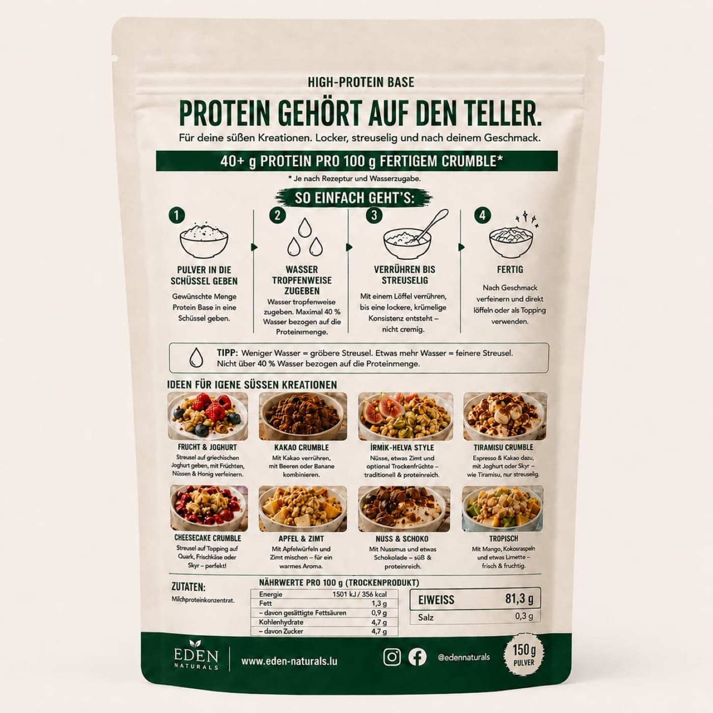 Eden Naturals High Protein Base · Crumble & Streusel